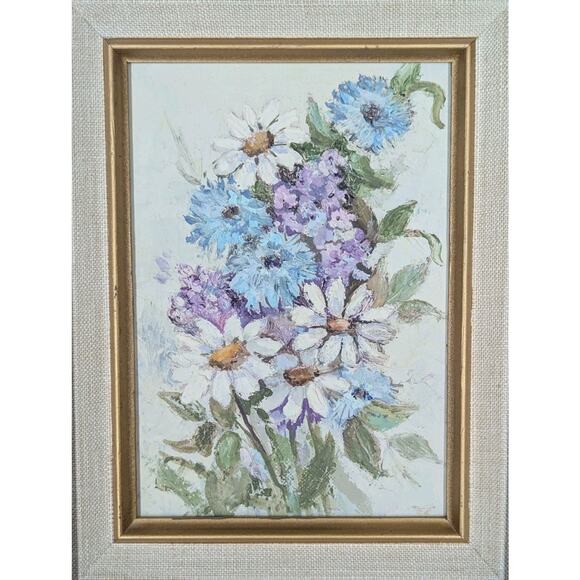 VTG Oil Painting Multicolor Still Life Pastel Flowers Wooden Frame 9 x 11 Inches - Picture 2 of 5